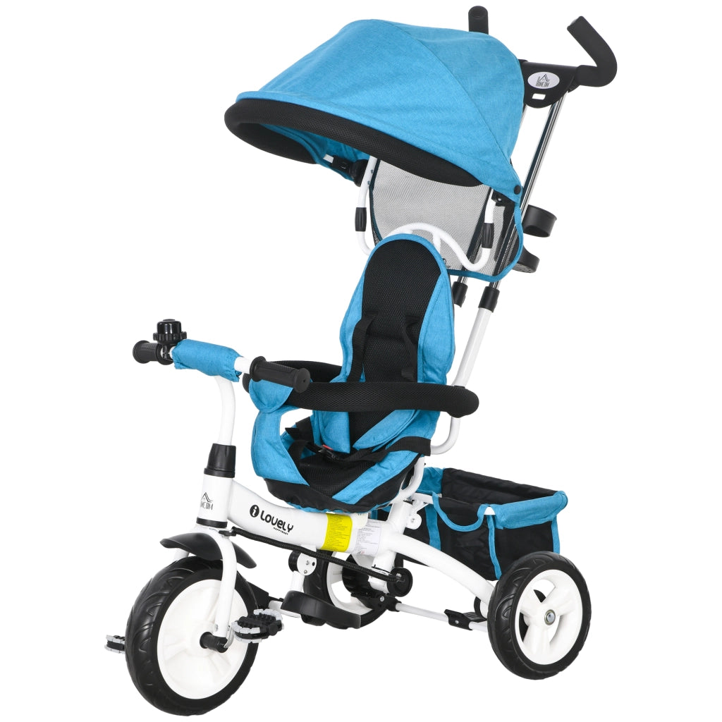 Triciclo 6 in 1 con Maniglione ¨C Xylo ¨C Tettuccio Regolabile, Cintura Sicurezza, Blu, 1-5 Anni
