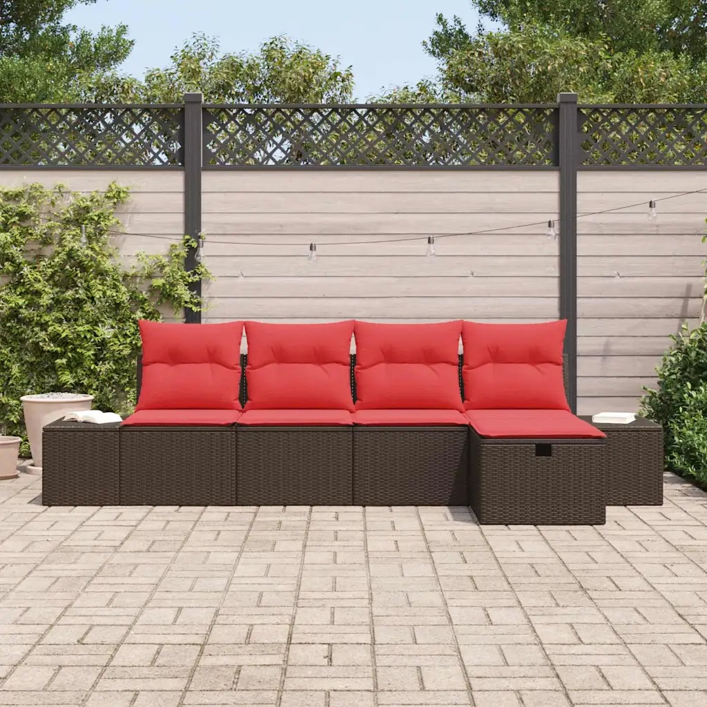 Set Divano da Giardino con cuscino 5 pcs Marrone polyrattan 3359363
