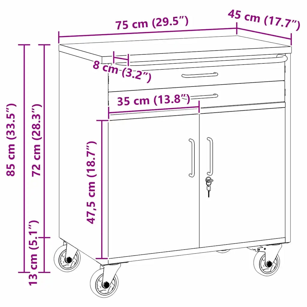 Banco da lavoro con cassetto Nero e Grigio 75 x 45 x 85 cm 4103487