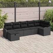 Set Divano da Giardino con cuscino 7 pcs Nero Poly Rattan