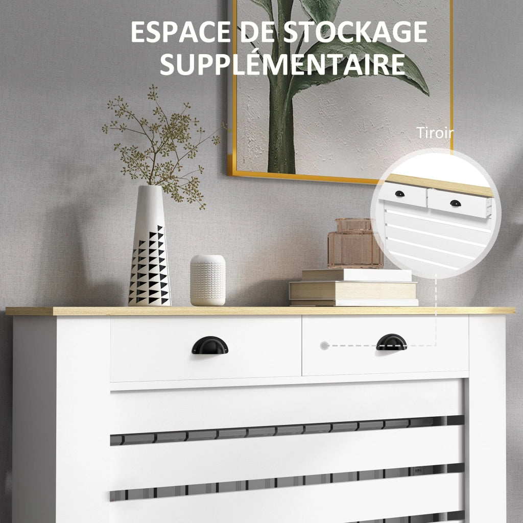 Coperchio per termosifone con 2 cassetti ¨C Minimal ¨C bianco 111x19x95.5 cm