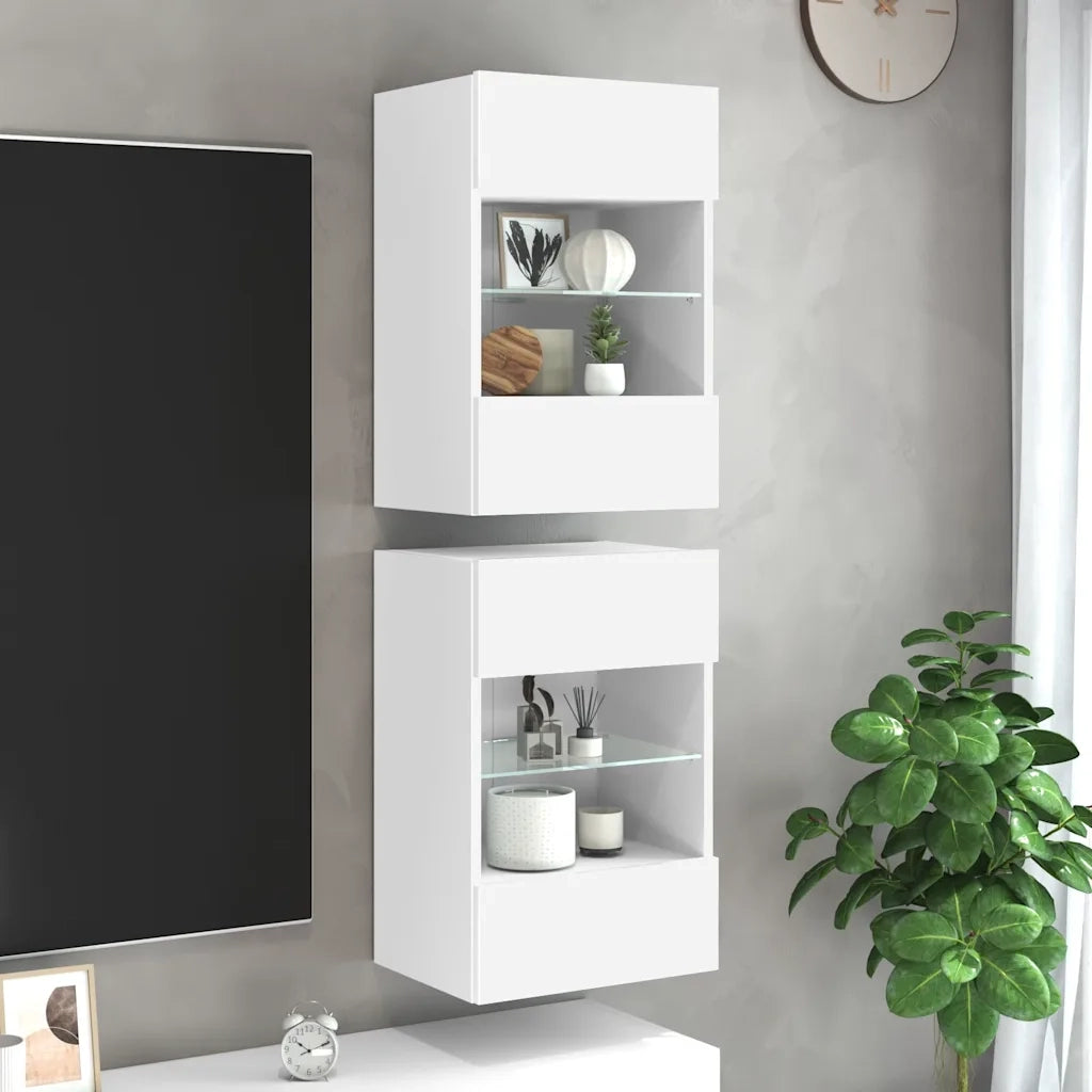 Mobili da parete con luci LED per TV 2pz Bianchi 40x30x60,5 cm 837079