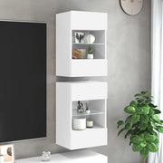 Mobili da parete con luci LED per TV 2pz Bianchi 40x30x60,5 cm 837079