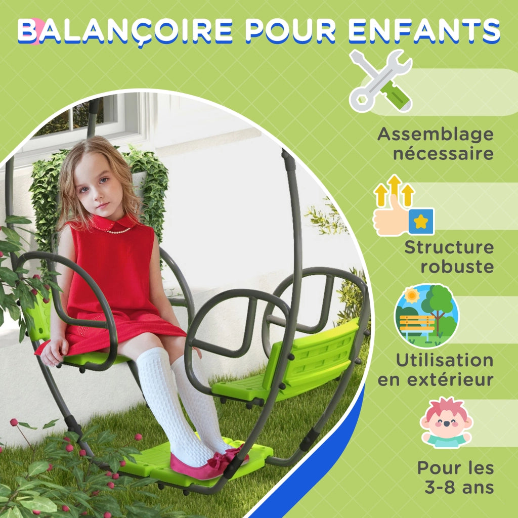 Altalena da Giardino per Bambini ¨C Xylo ¨C Metallo Verde 110,5x40,5x180 cm 2 Posti 3-6 Anni