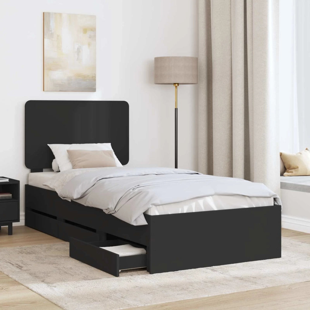 Struttura del letto-Giroletto Nero 90 x 200 cm Legno Ingegnerizzato 428298