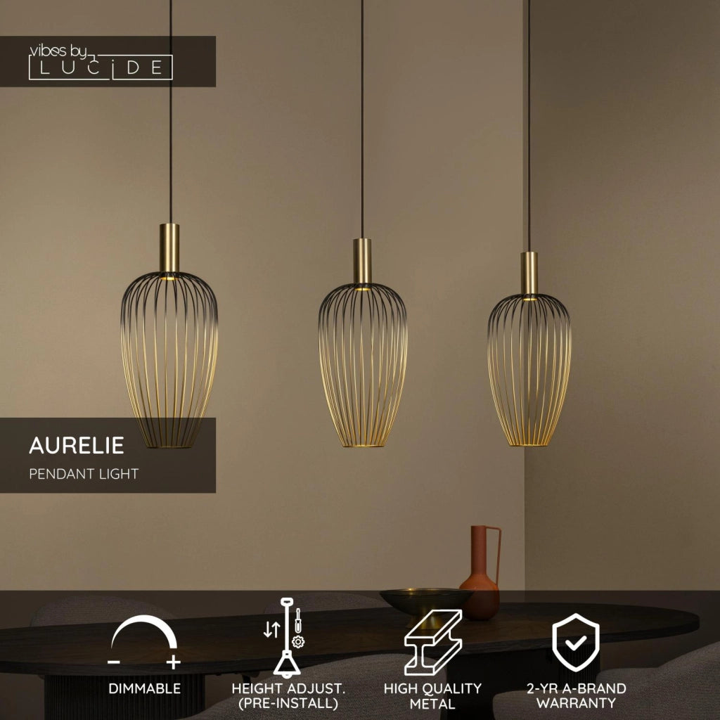 Lampada sospesa industriale AURELIE 3xGU10 oro nero