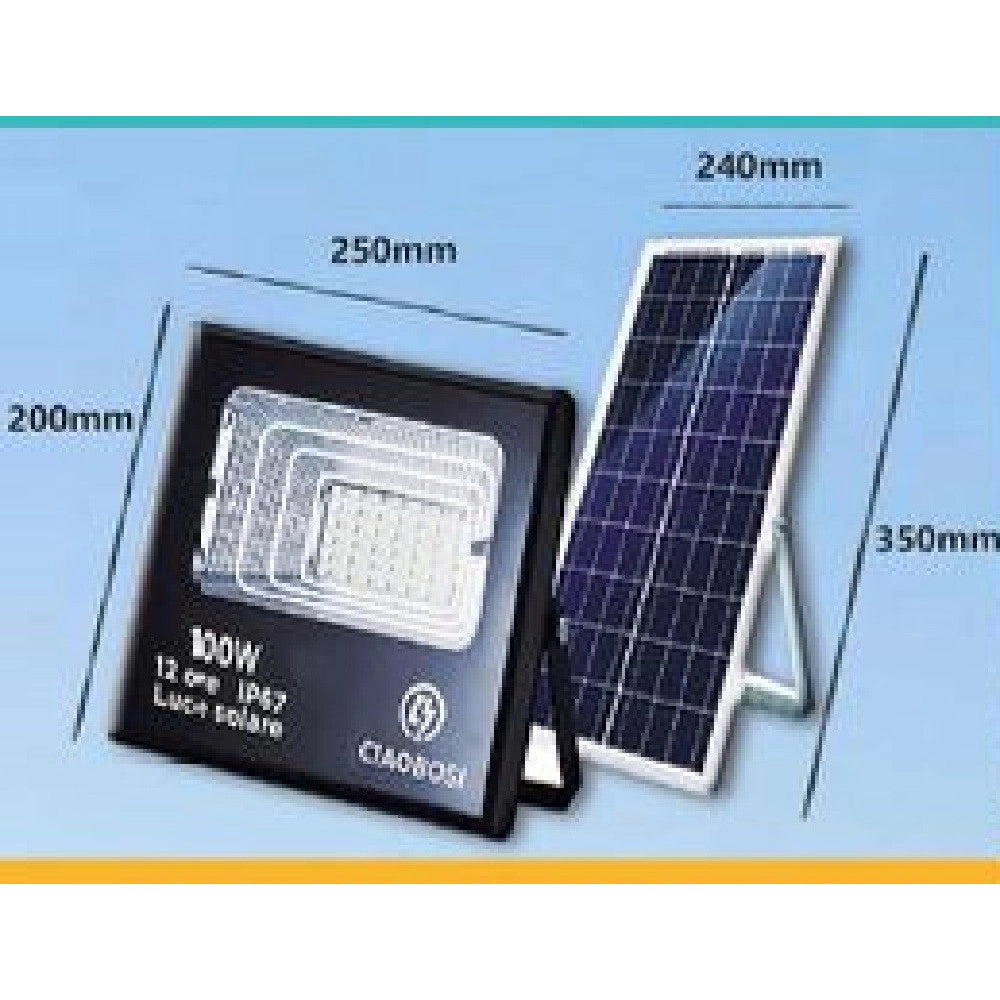 Trade Shop - Faro Faretto Led Pannello Solare Fotovoltaico 100w Con Crepuscolare Ip67 Led-9015 -