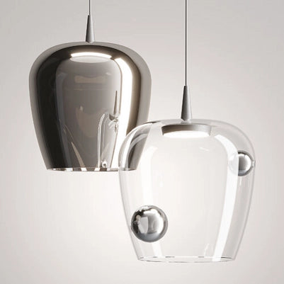 Zafferano Lampada a sospensione Bilia 230V LED 8W in vetro borosilicato soffiato a bocca, finitura Alluminio-Argento, diametro 27 cm, altezza 333 cm