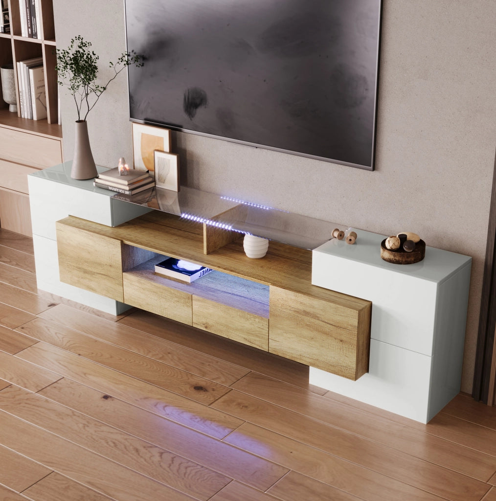 Mobile TV 200x35x60 cm; ampio spazio con LED multicolore; MDF; colore naturale