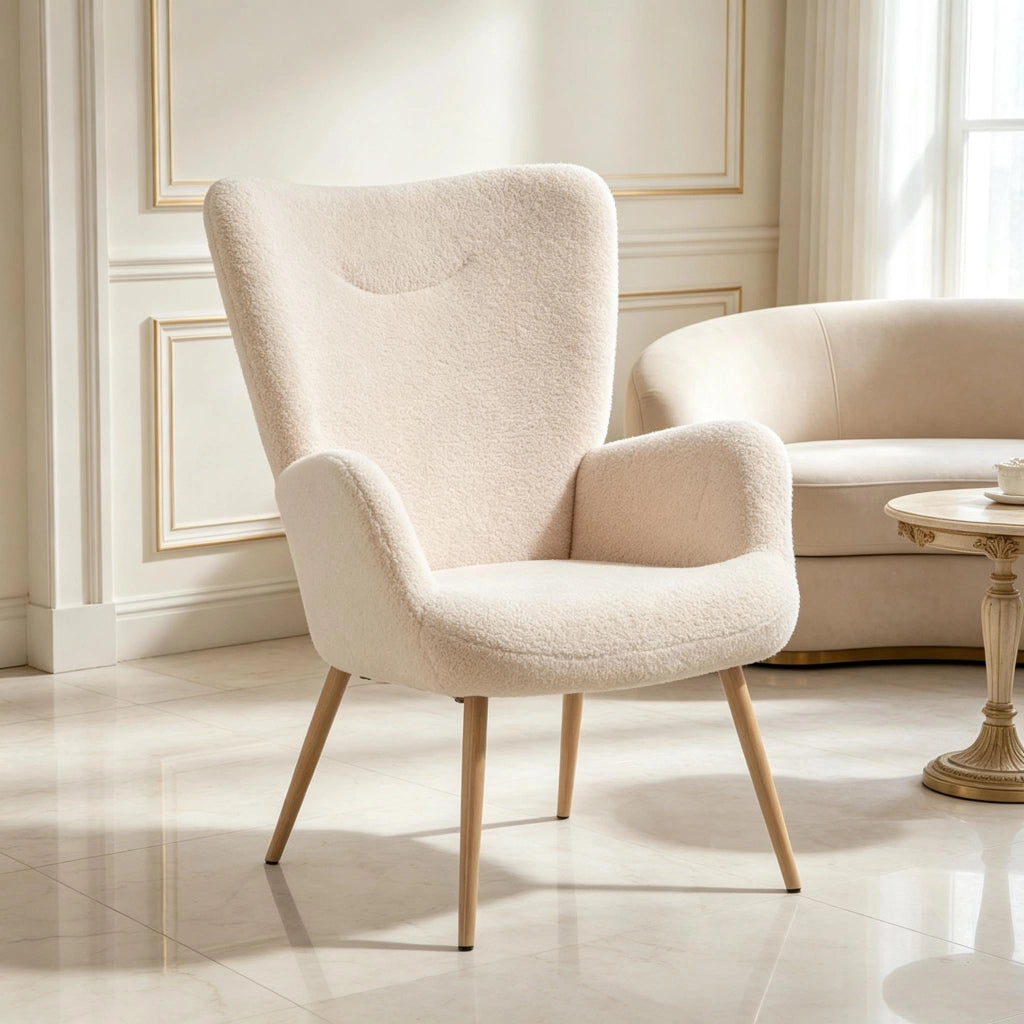 Poltrona relax con schienale alto e braccioli integrati - in poliestere e acciaio beige