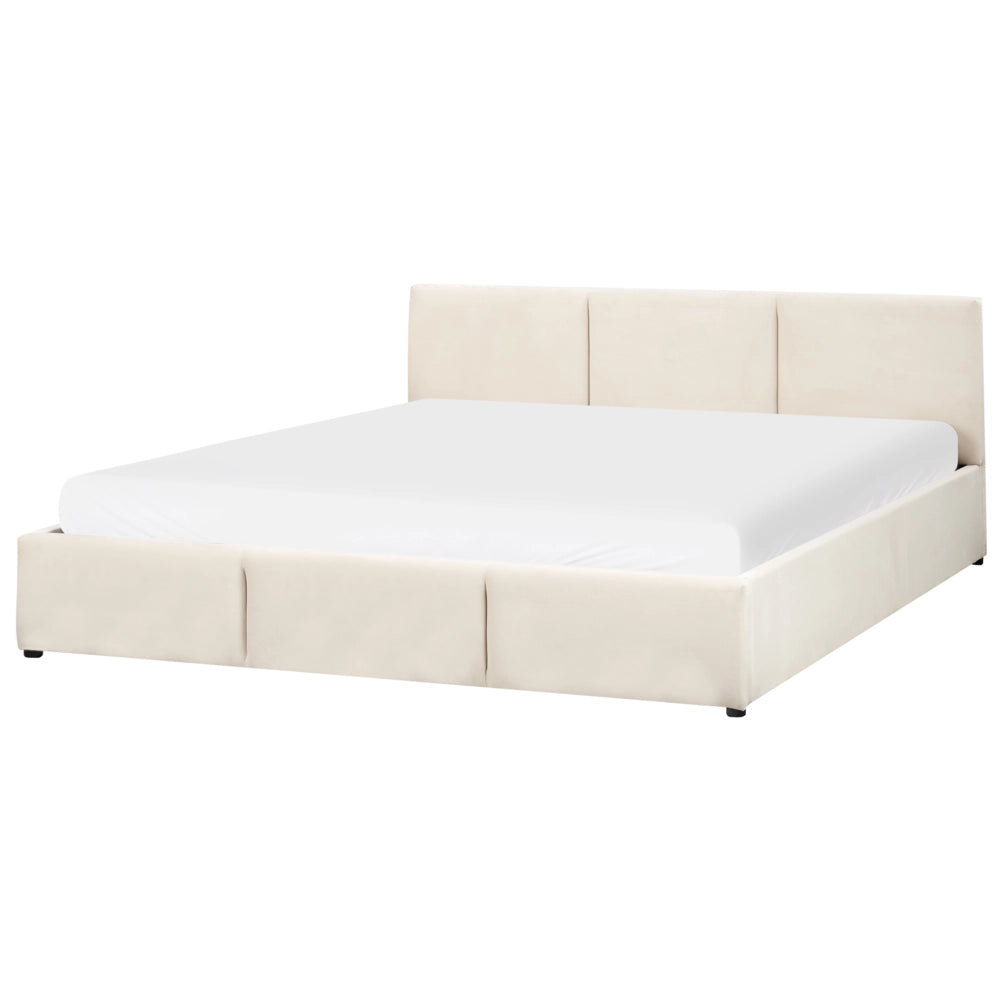 Letto Ottomano Beige Chiaro Velluto Tappezzato 180 x 200 cm Testiera Travestita Funzione Contenitore