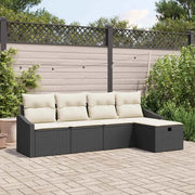 Set di divani con cuscino con archiviazione Nero polyrattan