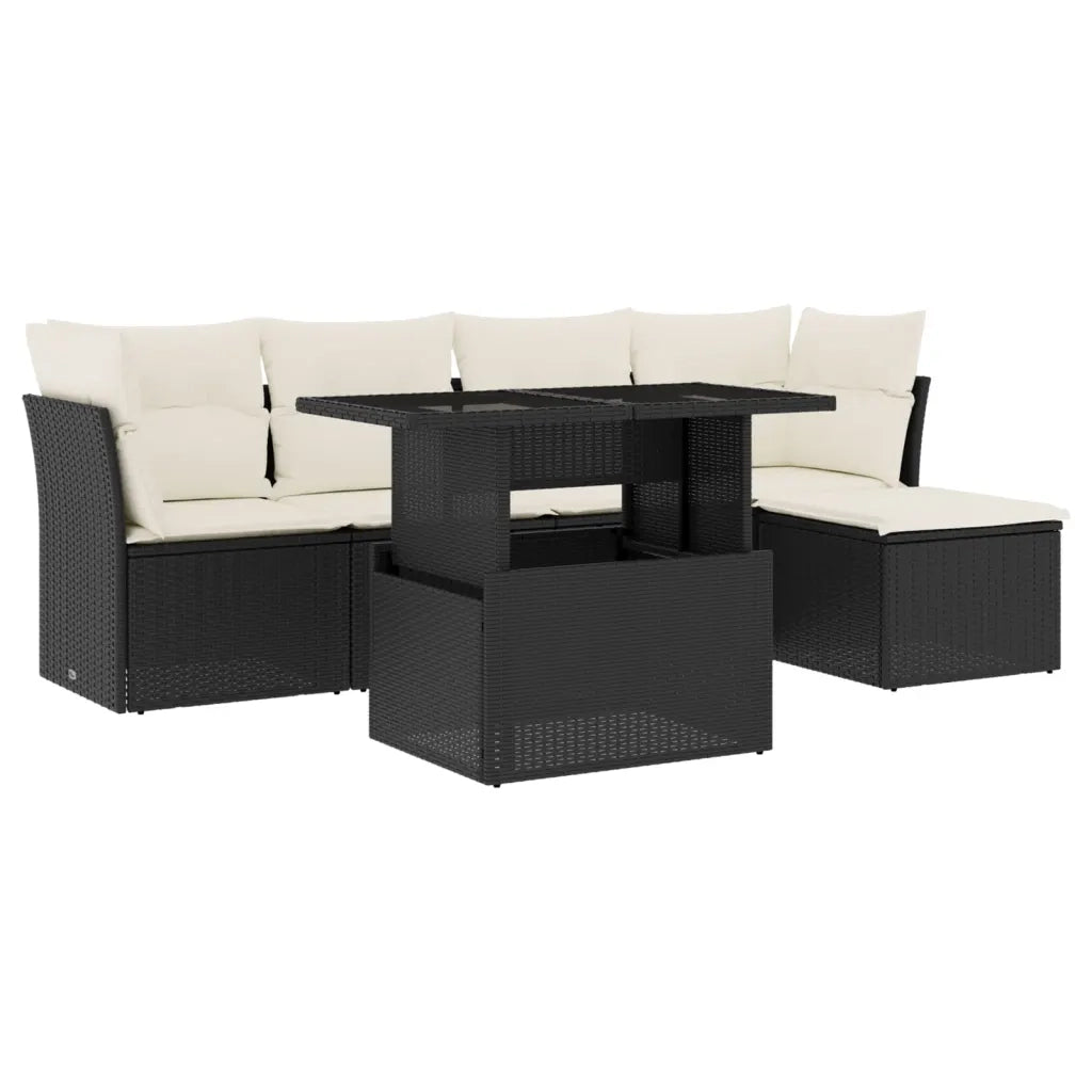 Set Divano da Giardino 6 pz con Cuscini Nero in Polyrattan