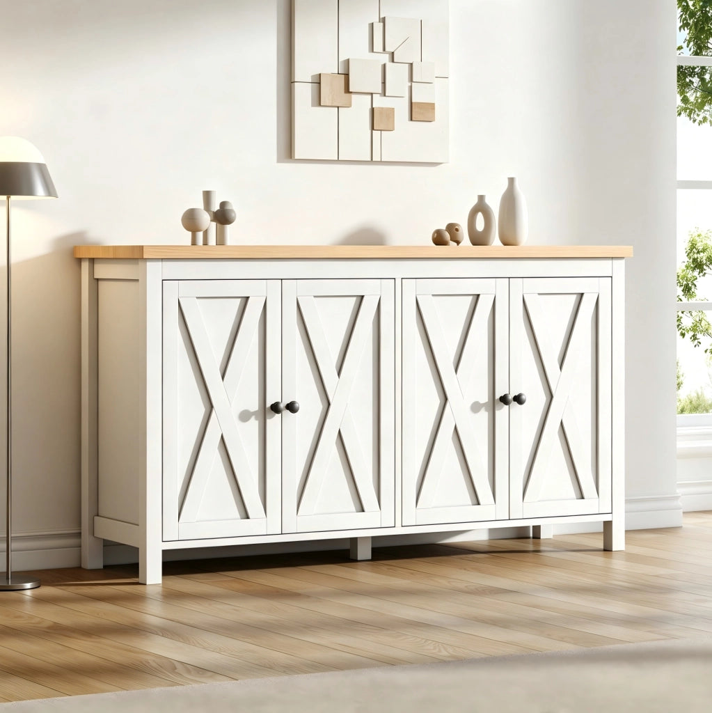 Credenza bianca 140x40x78 cm con 4 ante; 2 ripiani interni regolabili; in MDF