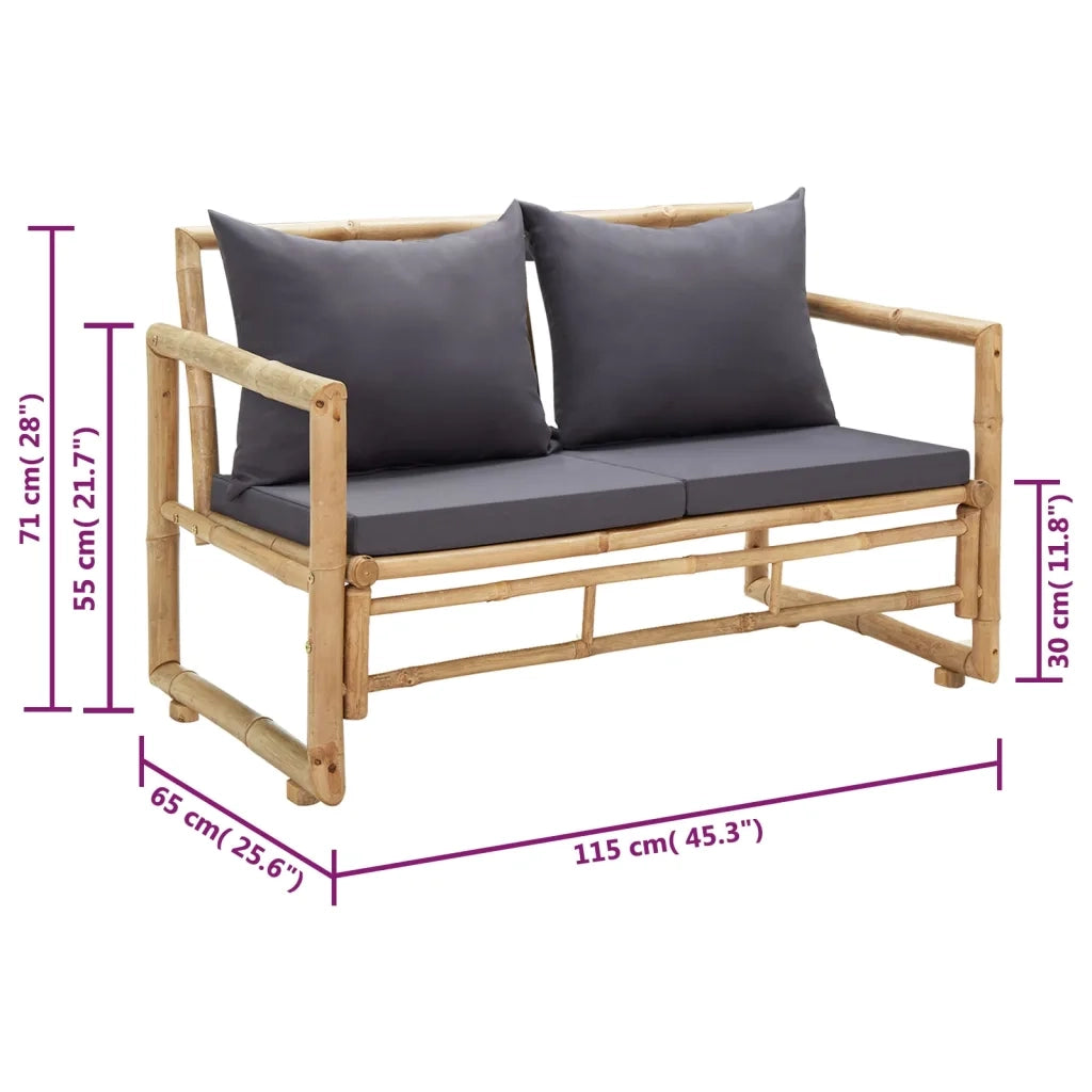 Panca da Giardino con Cuscini 115 cm in Bambù 315597