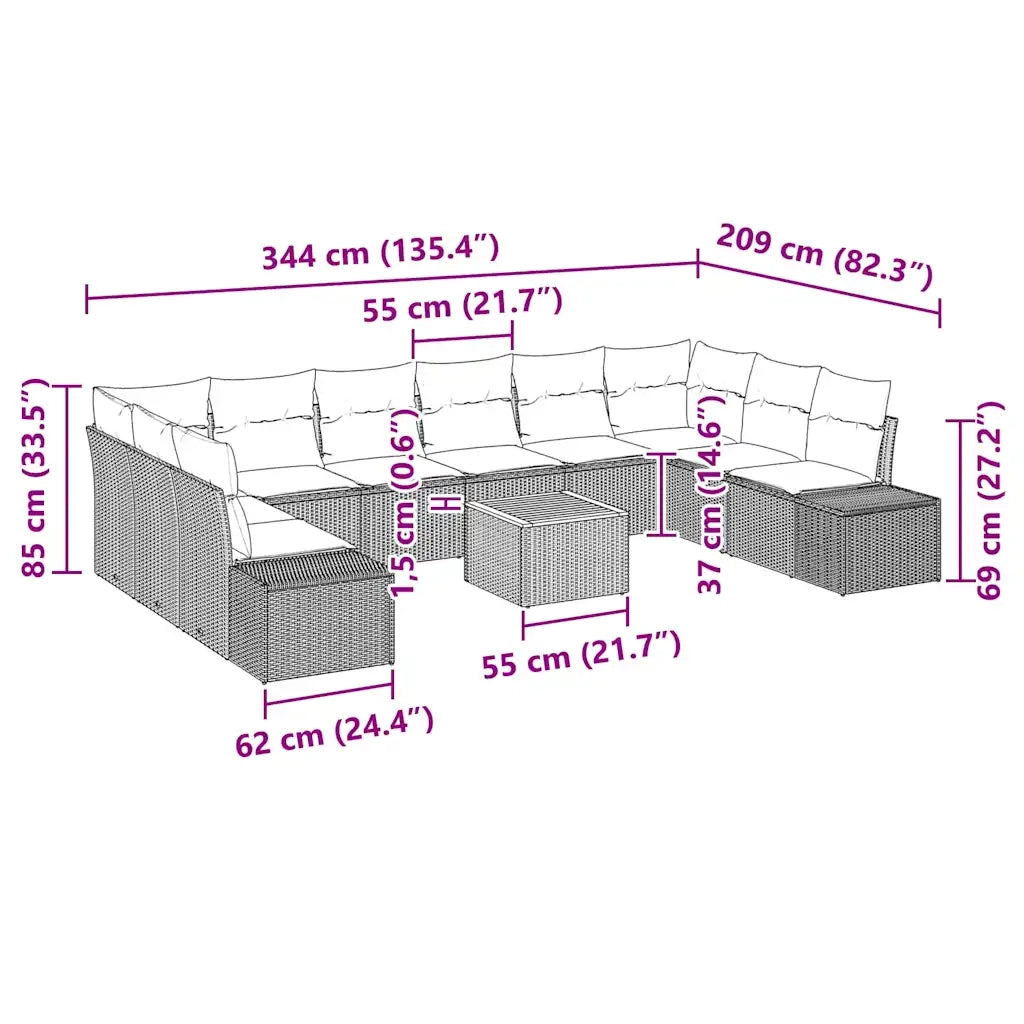 Set Divano da Giardino con cuscino 11 pcs Grigio polyrattan 3348007
