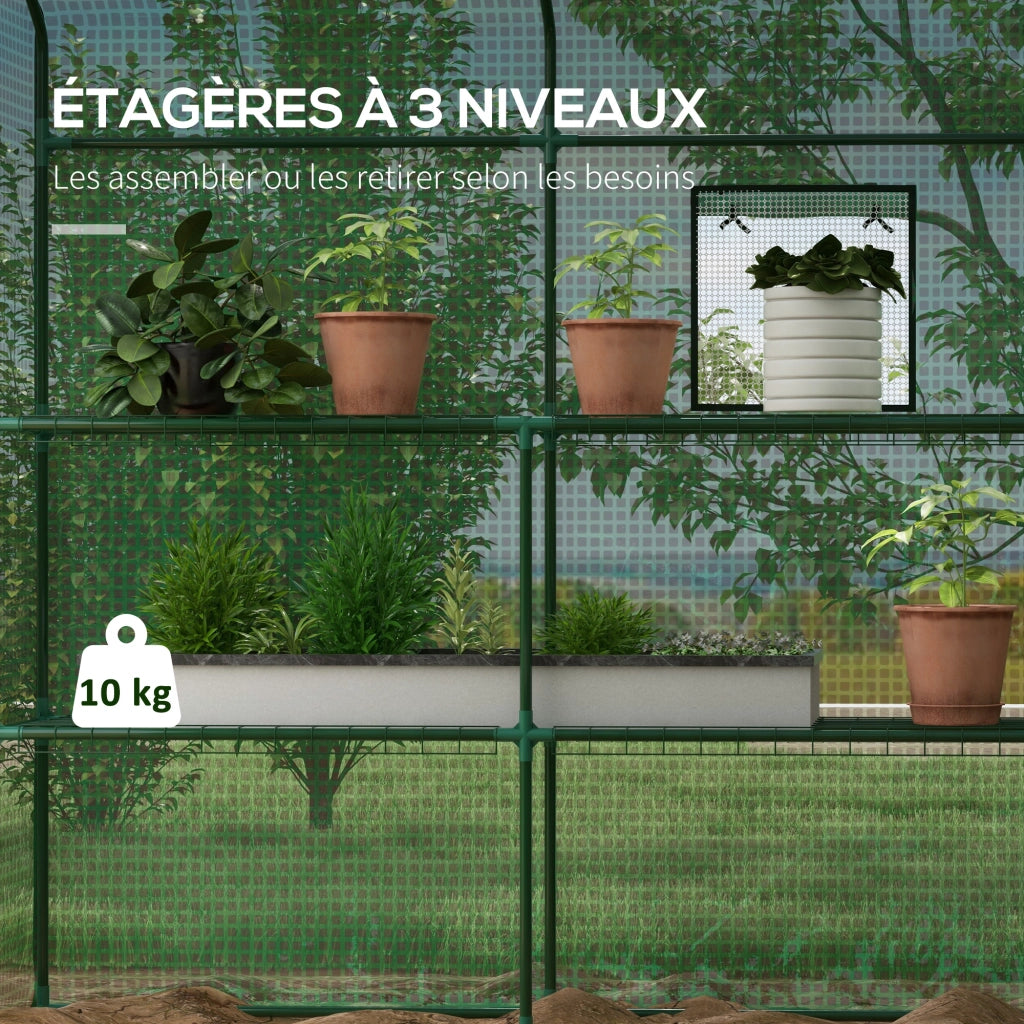 Serra da giardino con porta, finestra e 3 ripiani ¨C Xylo ¨C PE 140x143x190 cm