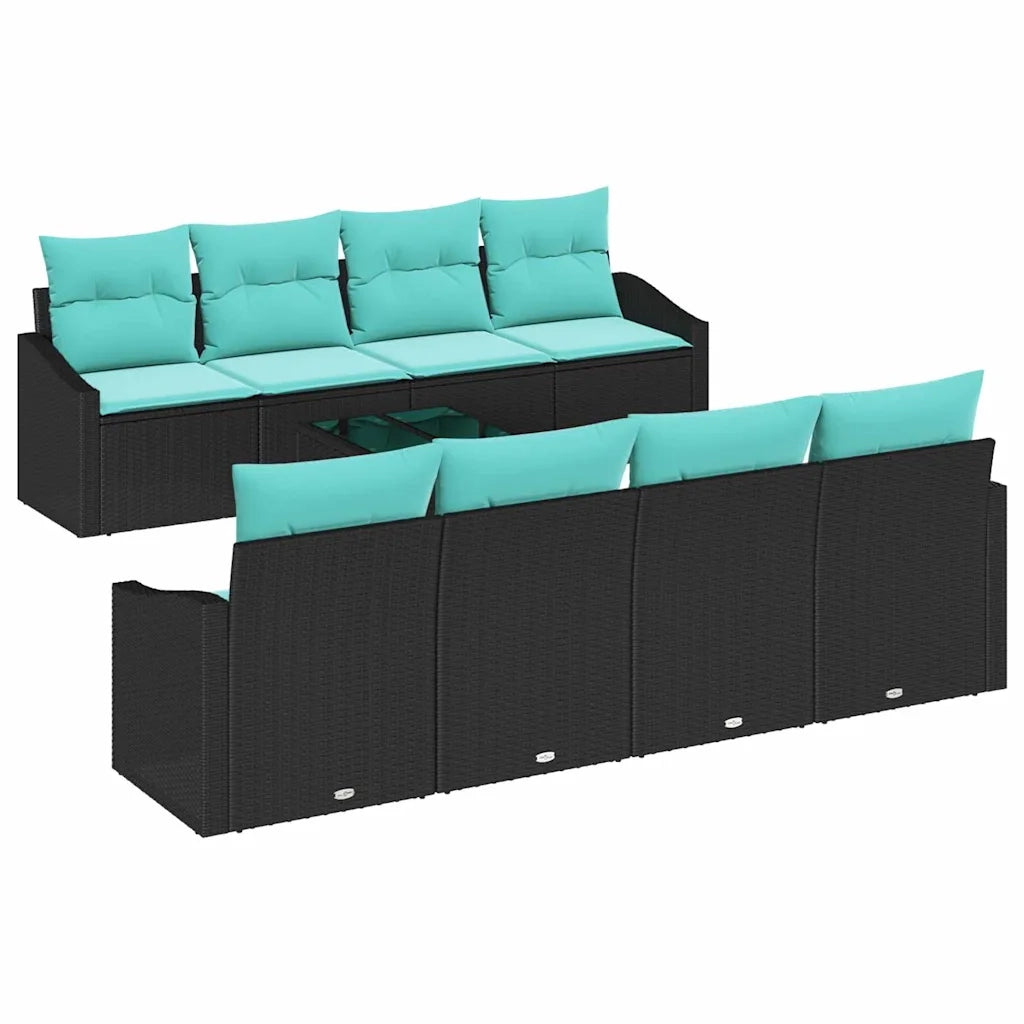 Set di divani con cuscino 9 pcs Nero e Turchese polyrattan 3346656
