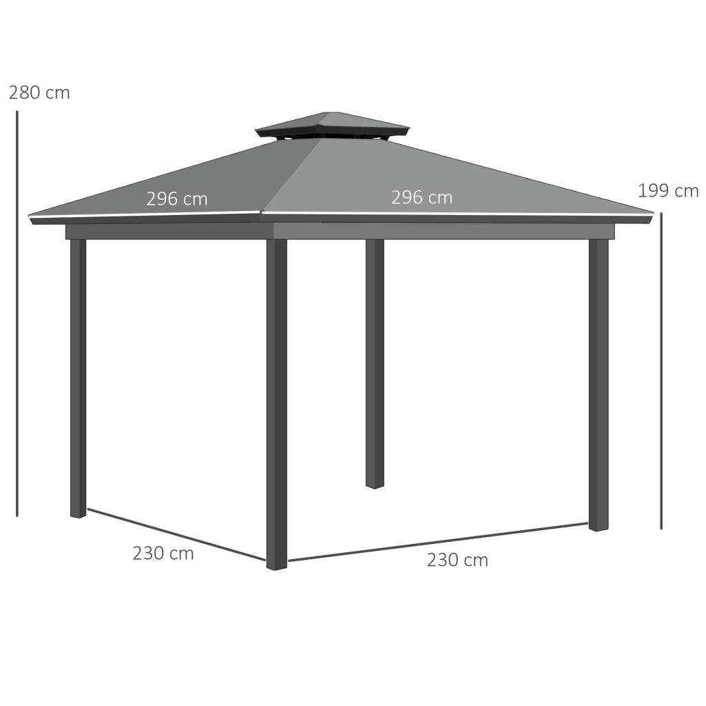 Tonnelle da giardino con 4 pareti e doppio tetto ¨C zephmum ¨C grigio 3x3 m