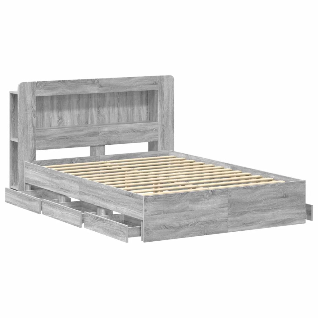 Letto matrimoniale | Letto per adulti | Telaio del letto con storage Sonoma grigio 160 x 200 cm