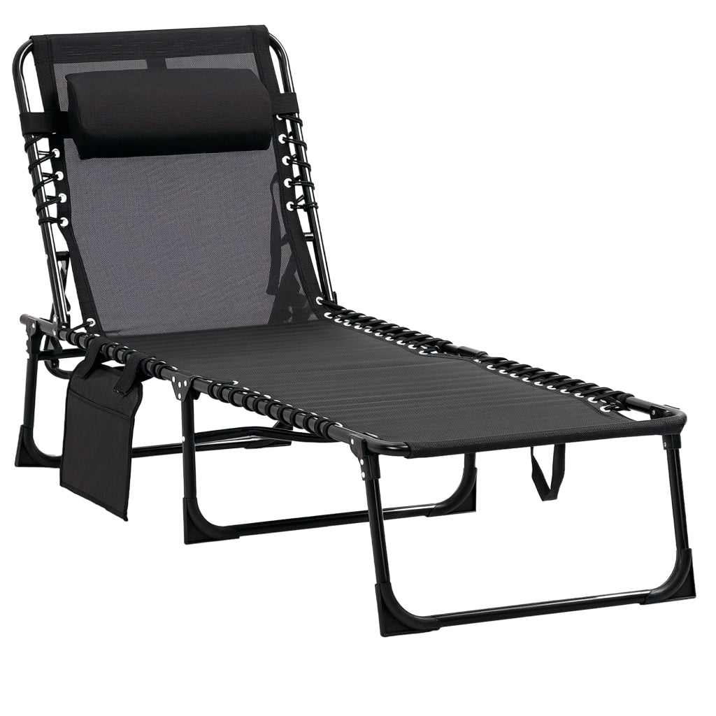 Chaise Longue Relax con Schienale Regolabile e Testiera Rimovibile ¨C Minimal ¨C Nero 189x58x30 cm