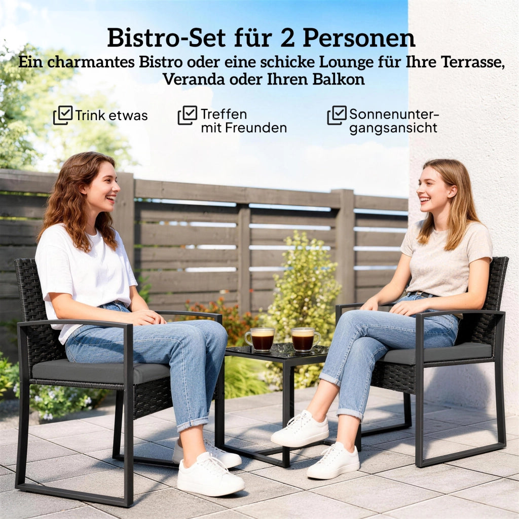 Set Bistrot 3 Pezzi con 2 Sedie e Tavolino ¨C Minimal ¨C Polyrattan Grigio Scuro