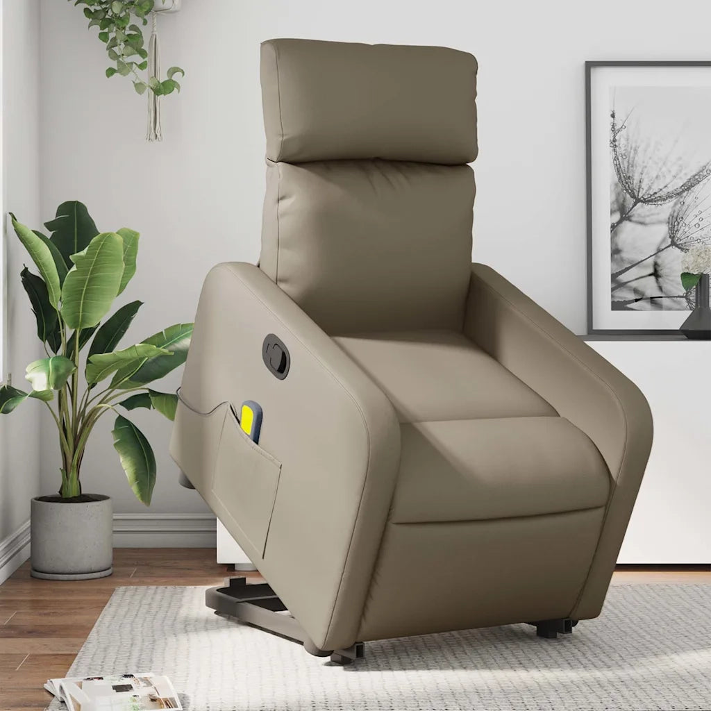 Divano Sedia-Poltrona Alzapersone Massaggi Reclinabile Cappuccino Similpelle 256008