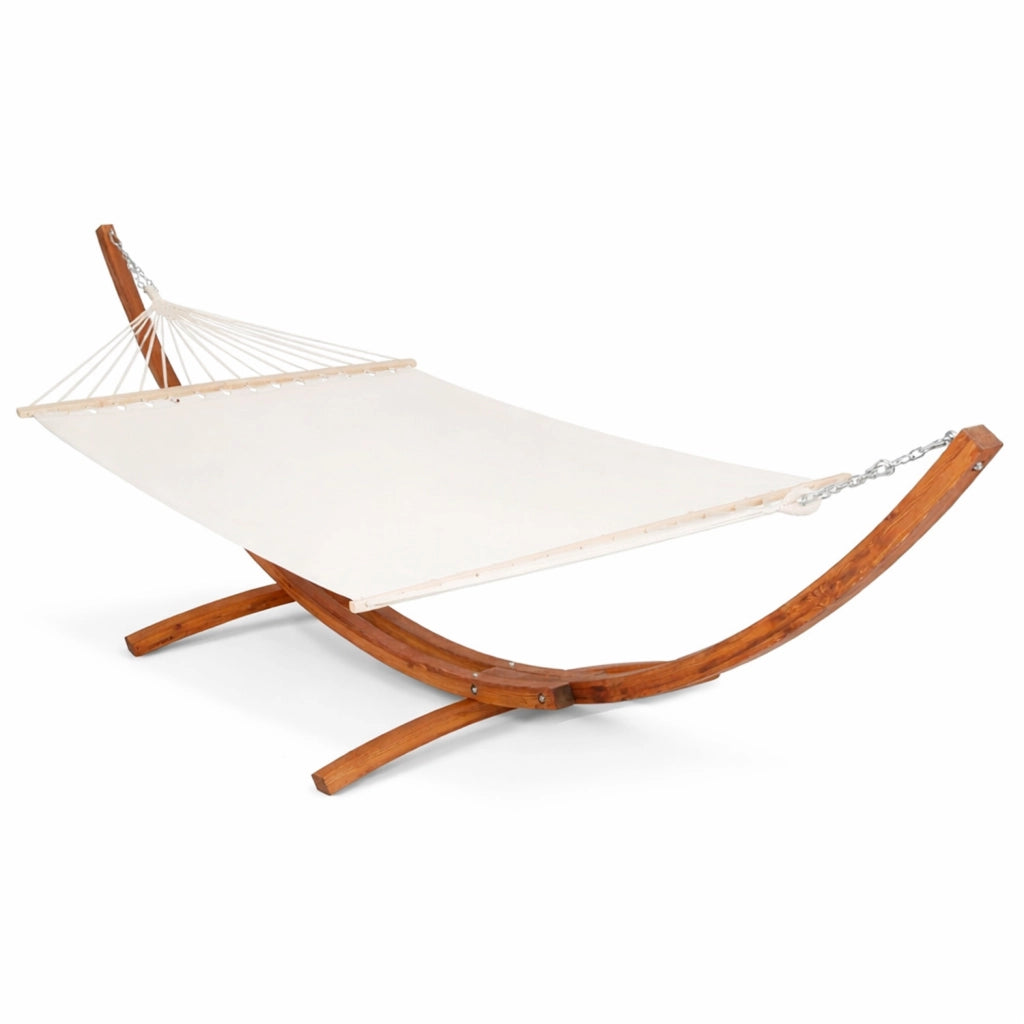 Amaca XXL In Legno Per 2 Persone Ideale Per Giardino Patio Piscina Terrazzo Struttura Resistente Portata 200 Kg Design Elegante 415 x 120 x 124 Cm Beige