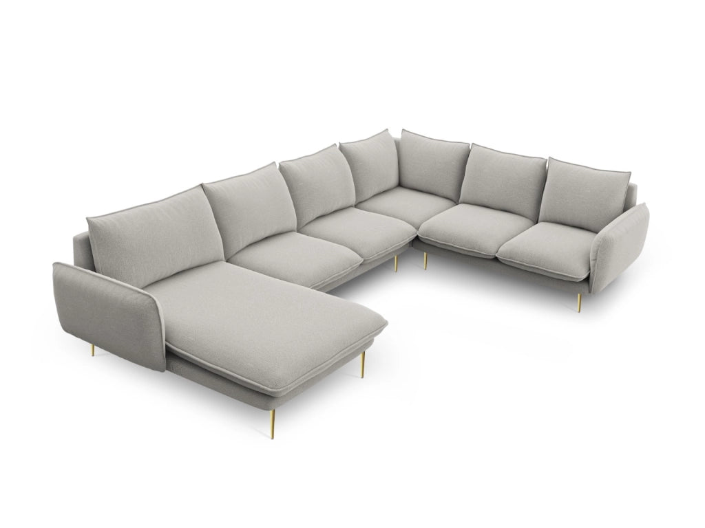 Cosmopolitan Design - Divano panoramico destro "Vienna" 7 posti in tessuto strutturato grigio chiaro 