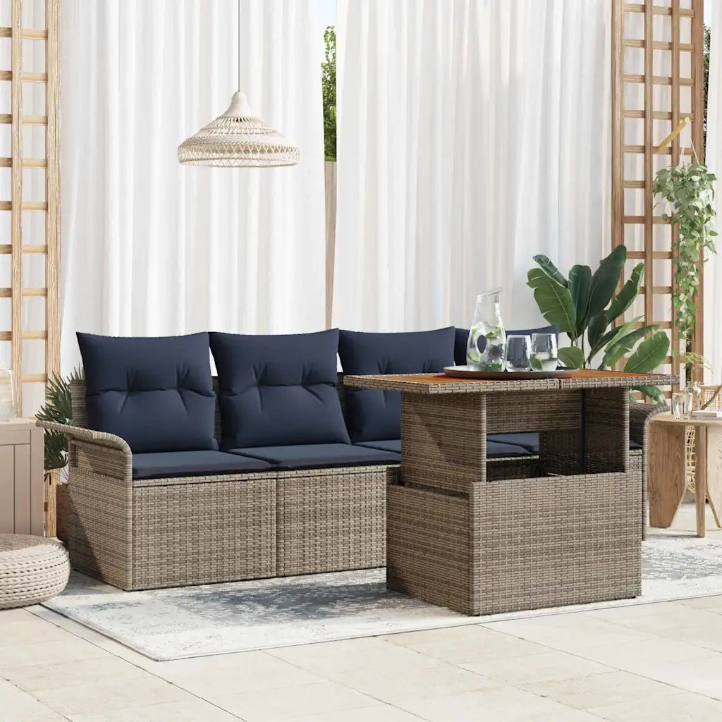 Set Divano da Giardino 5 pcs Grigio Poly Rattan 3358005