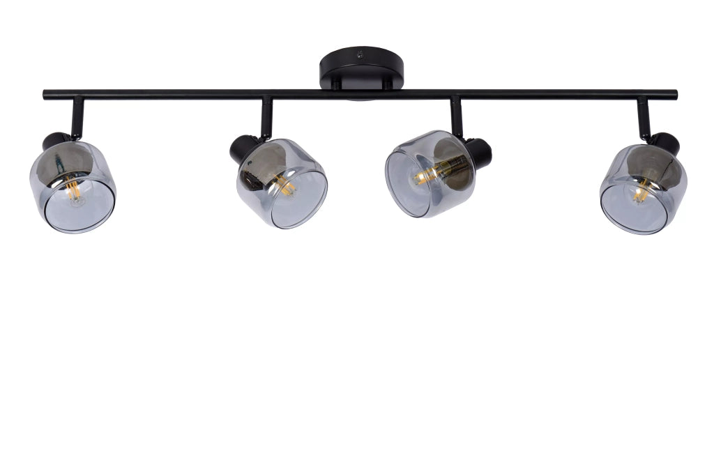 Plafoniera a barra Lucide Bjorn nera vetro 74cm 4xE14