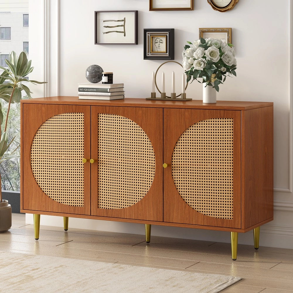 Sideboard in Rattan ¨C MINIMAL ¨C Noce, con Scarpiera