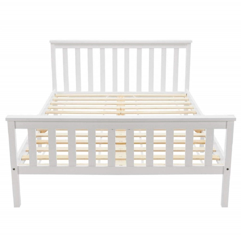 Letto matrimoniale, letto in legno 140 x 200 cm, letto in legno massello con rete a doghe, letto in pino per adulti, bambini, ragazzi, bianco