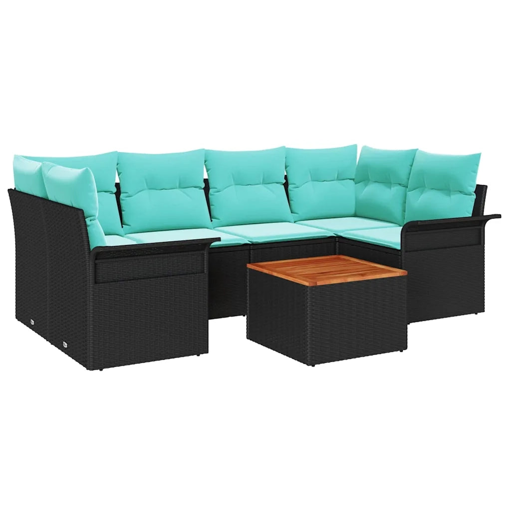 Set Divano da Giardino 7 pcs Nero e Turchese polyrattan 3355953