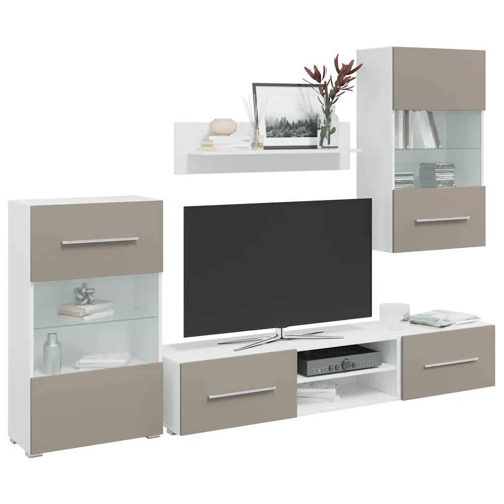 Mobile TV 5 pz con Illuminazione a LED Grigio Pietra Truciolato 3324233