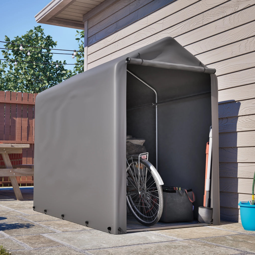 Garage per bici 187x100x160 cm con struttura in acciaio verniciato nero e telo PE impermeabile grigio scuro