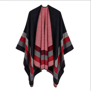 Sciarpa calda da donna a righe, piccola e quadrata, in cashmere e acrilico.