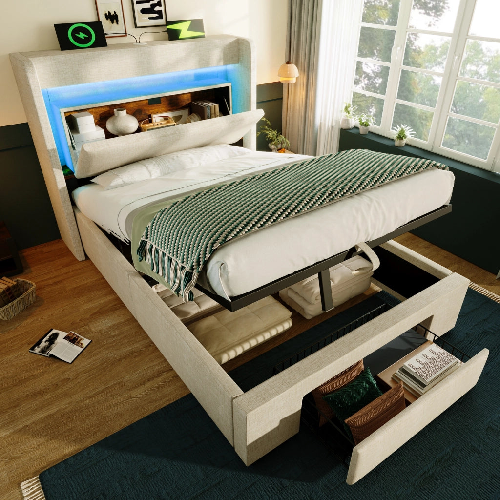 letto imbottito lino beige 90 x 200 cm