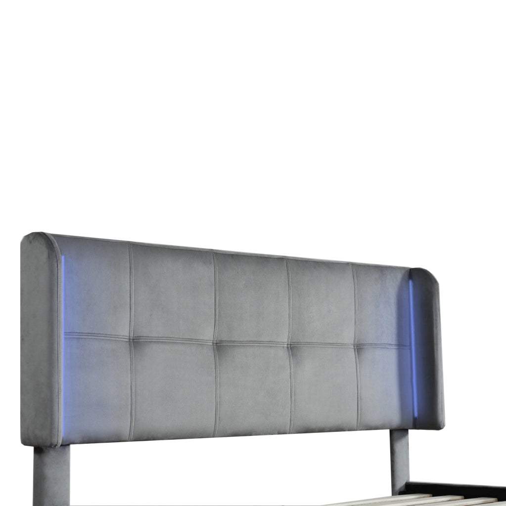 Letto matrimoniale imbottito in velluto con LED a 16 colori e testiera regolabile