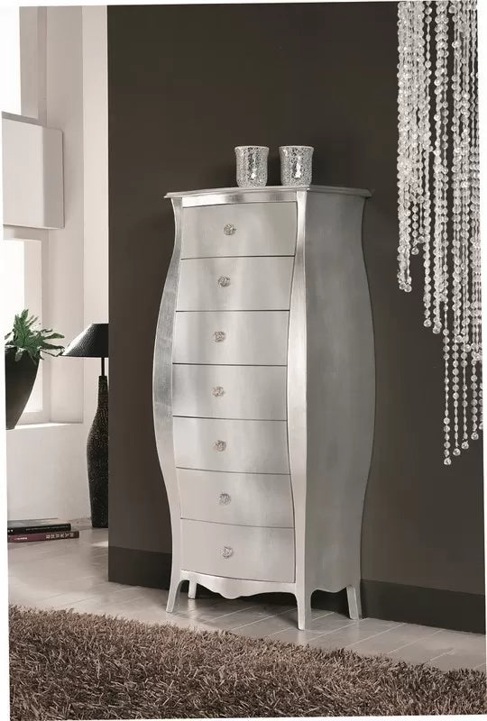Cassettiera bombata in legno foglia argento 74x37x142 - Mobili 2G