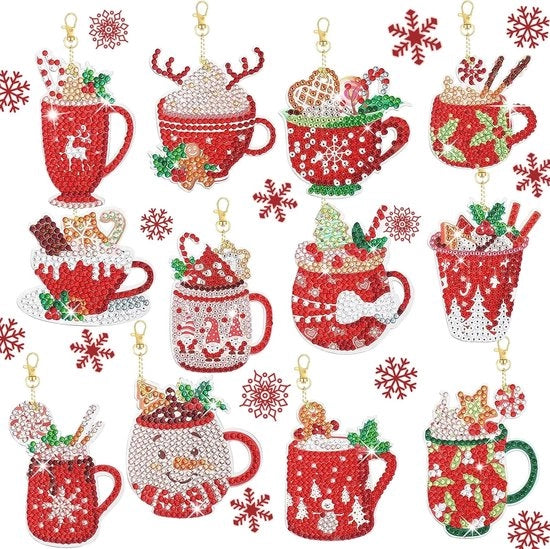 Set di pittura a diamanti a forma di diamante per Natale da 12 pendenti - 5D DIY pendenti per decorazione di albero di Natale 

specifiche tecniche: 
- 12 pendenti
- 5D pittura a diamanti