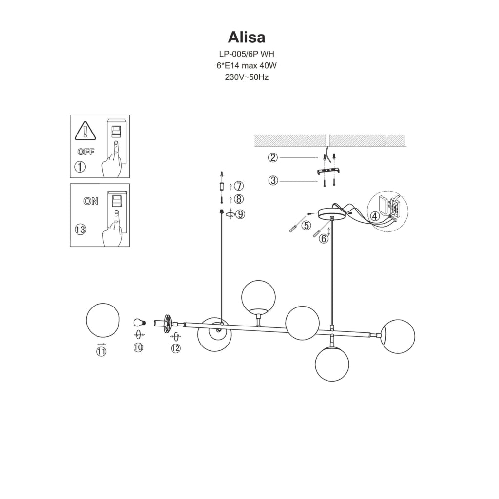 Lampadario Alisa 6xE14 ottone/bianco Light Prestige