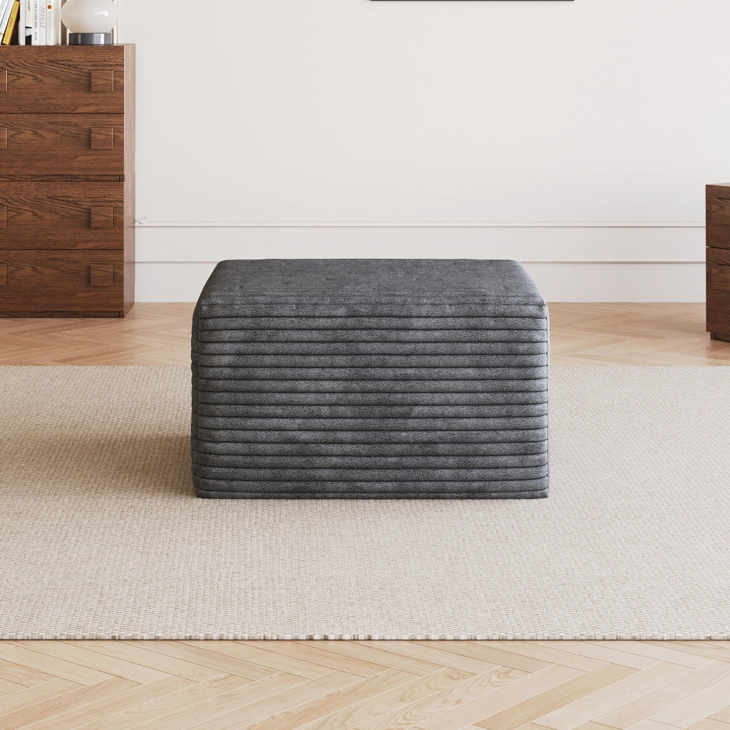 Pouf Ottoman con schiuma ad alta elasticità, tessuto a coste rigate, Tessuto, Grigio scuro