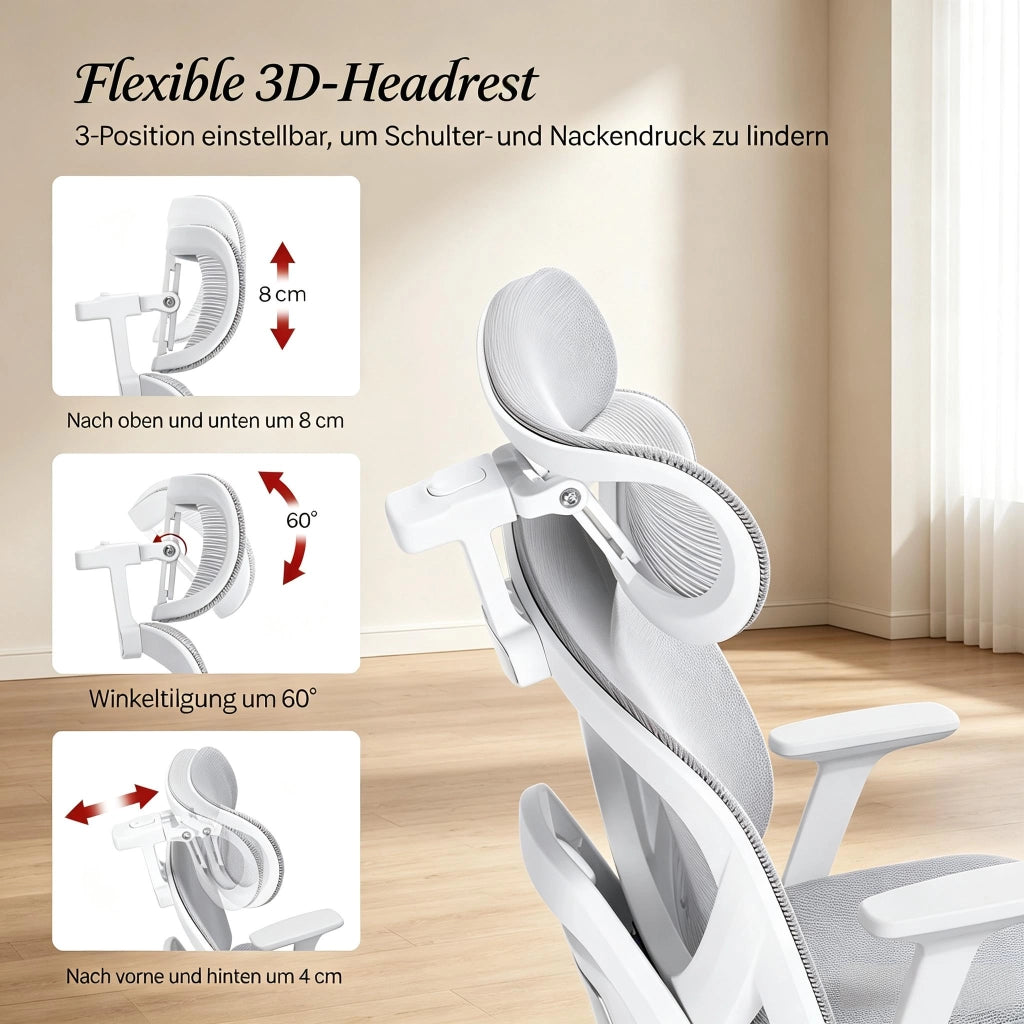 Sedia da ufficio ergonomica girevole - con poggiapiedi e braccioli 3D - grigio