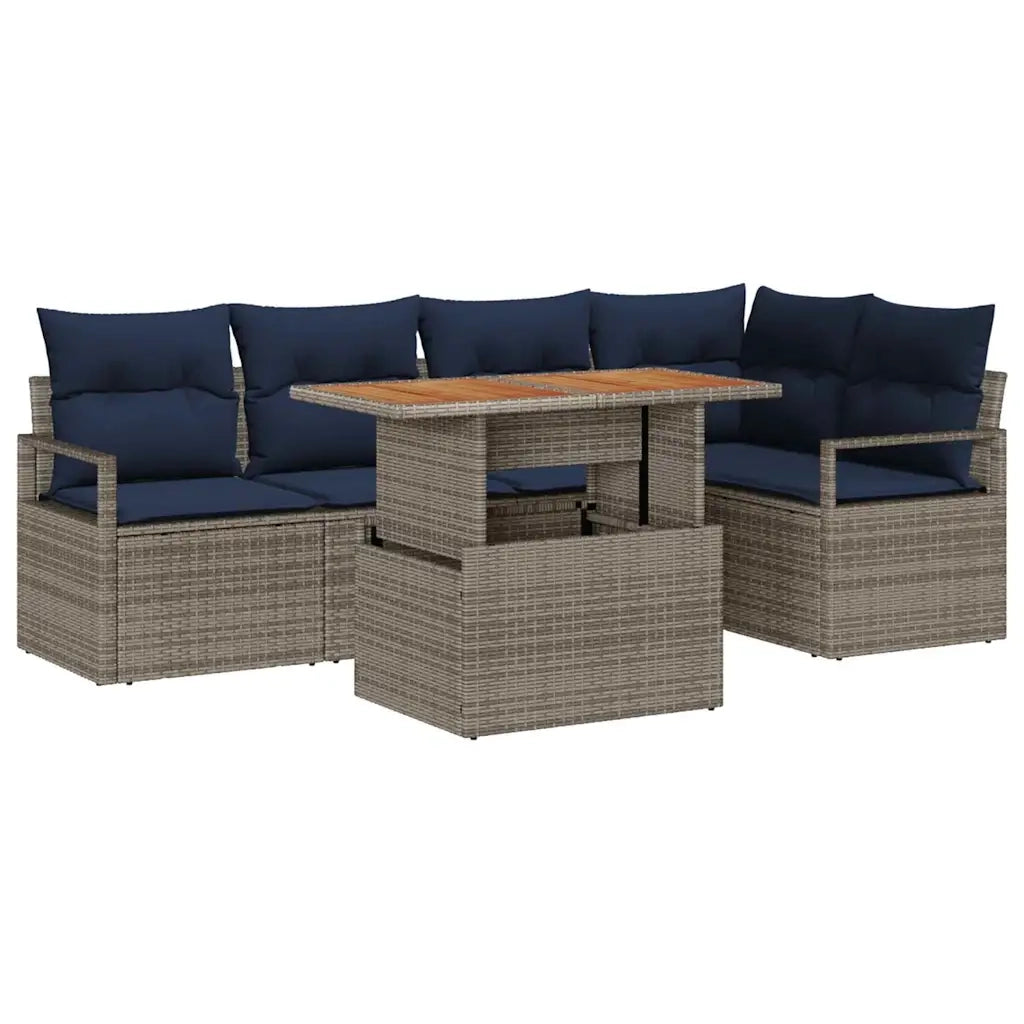 Set da Pranzo per Giardino con cuscino 6 pcs Grigio e Blu Navy 3349716