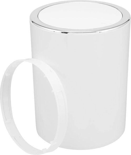 Serie per la camera da bagno Savona - contenitore per prodotti personali con coperchio scorrevole, vasca da bagno, contenitore per rifiuti, plastica (bianco, rotondo)