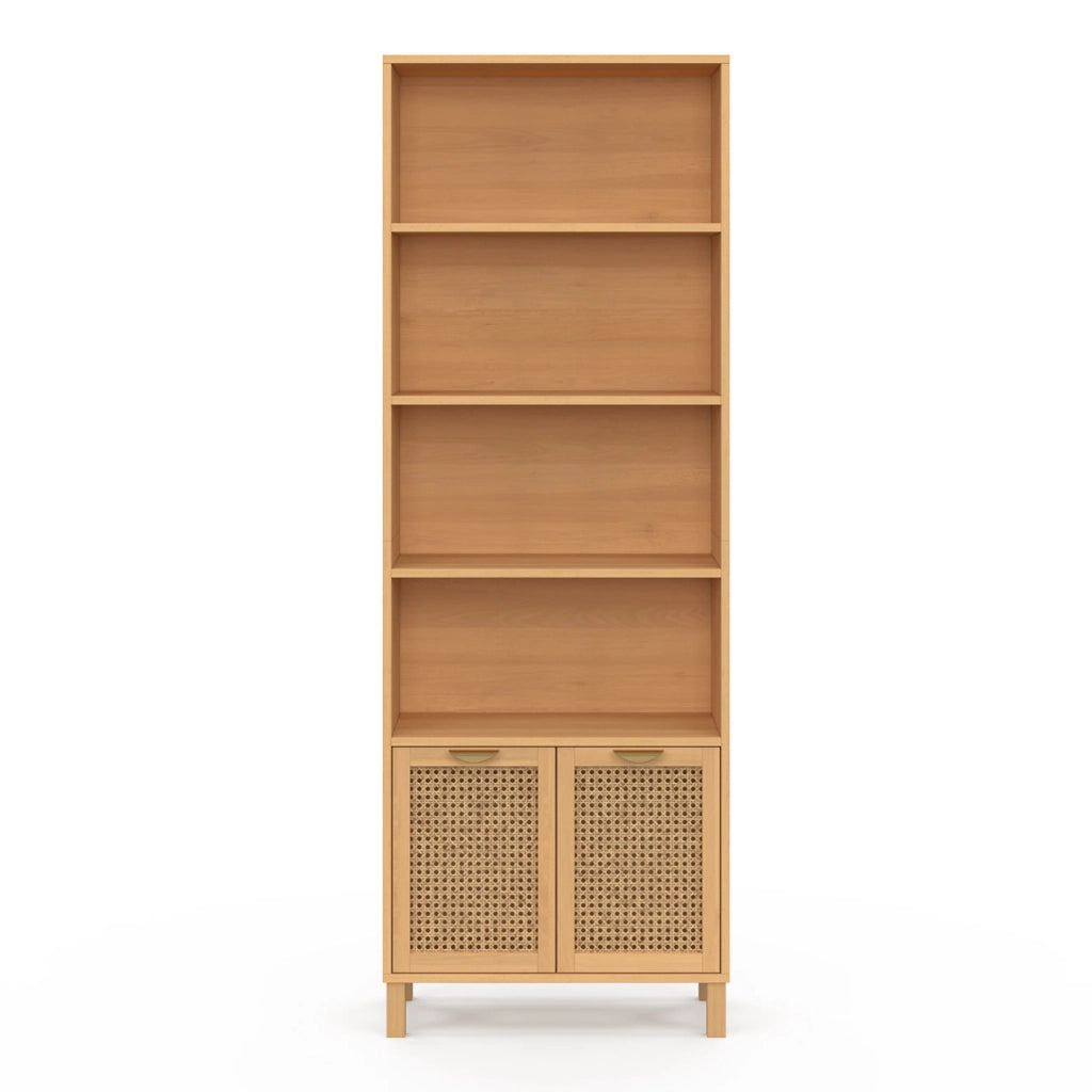 IDMarket - Libreria a 4 livelli con armadio EDHEN in vimini e legno