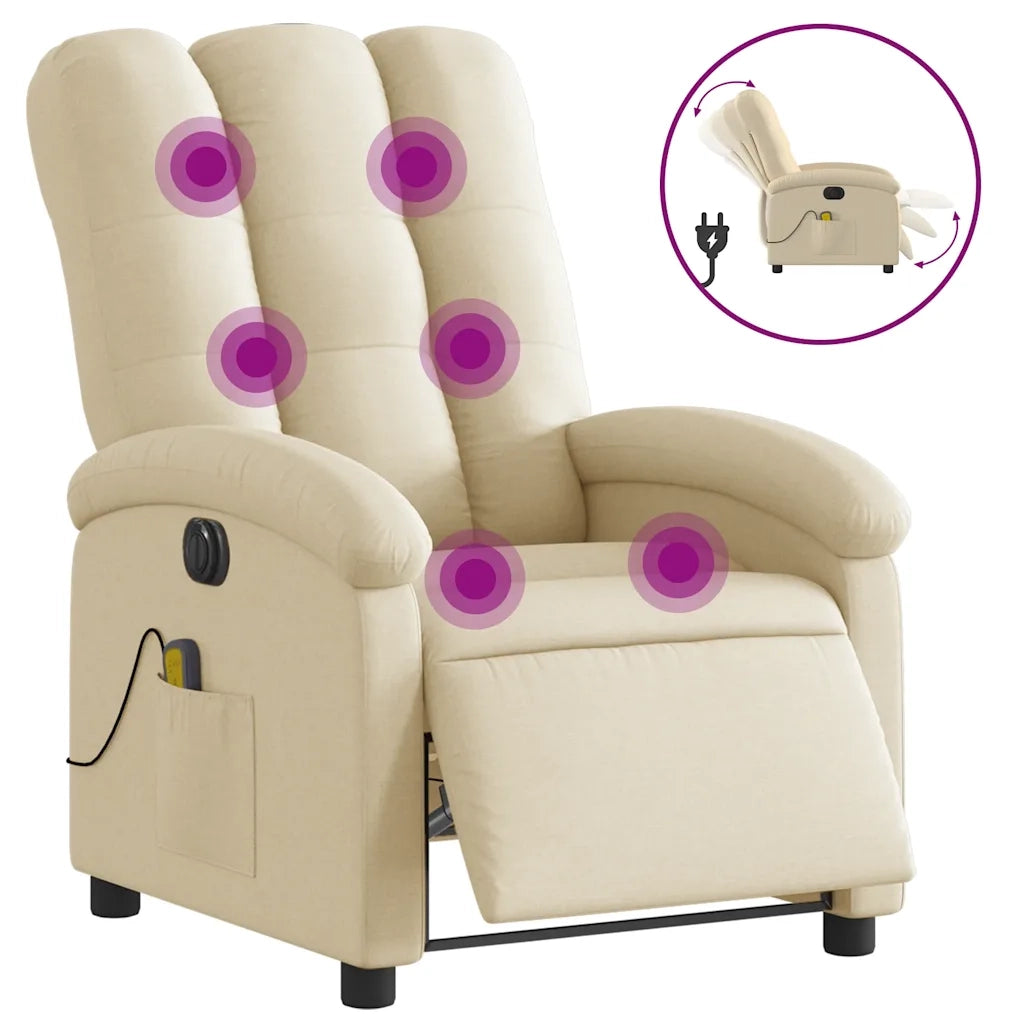Poltrona Reclinabile Massaggiante Elettrica Crema in Tessuto 3204089