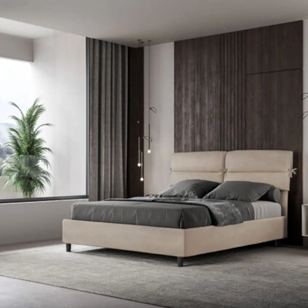 Letto matrimoniale senza rete imbottito 160x190 microfibra sabbia Nandy