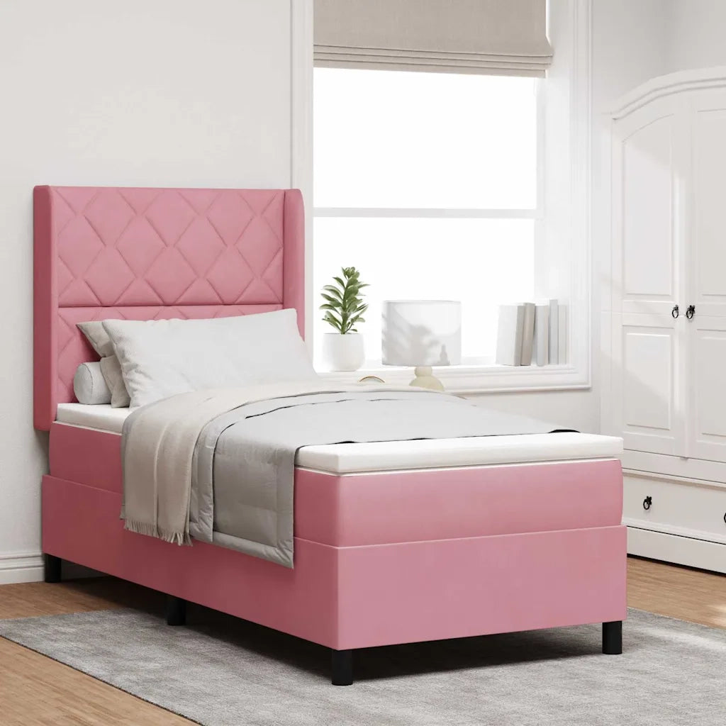 Letto a molle con materasso con led Rosa 90 x 190 cm Velluto